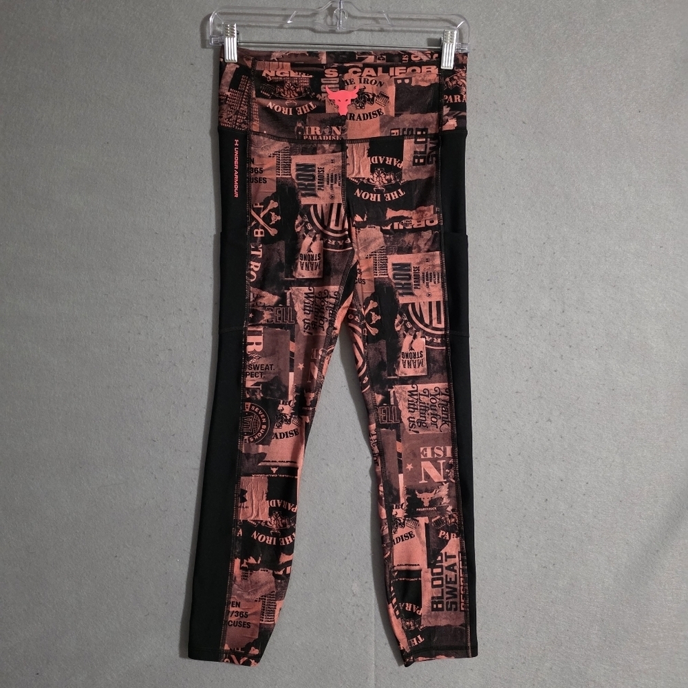 Under Armour Project Rock Womens HeatGear Print Ankle Leggings Size Medium